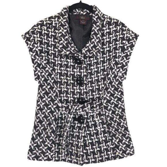 Anthropologie Jackets & Blazers - Anthropologie LUII Women's Jacket LARGE Black White Gray Boucle Belted‎ Textured